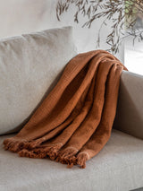 Next Gallery Home Orange Mira Border Waffle Apricot Throw- Buy online at McGrocer