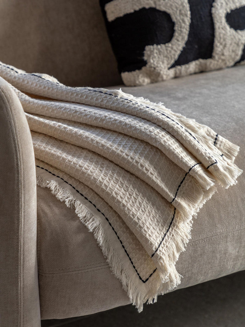 Gallery Home Cream Mira Border Waffle Throw, UK version