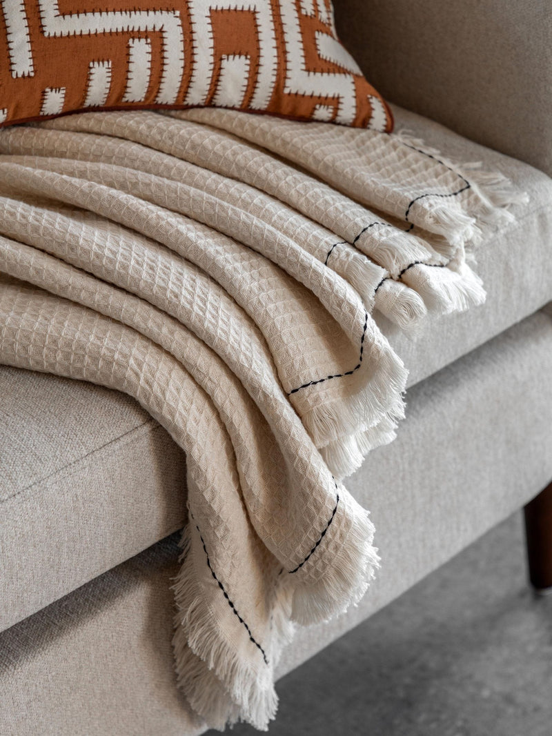 Gallery Home Cream Mira Border Waffle Throw, UK version