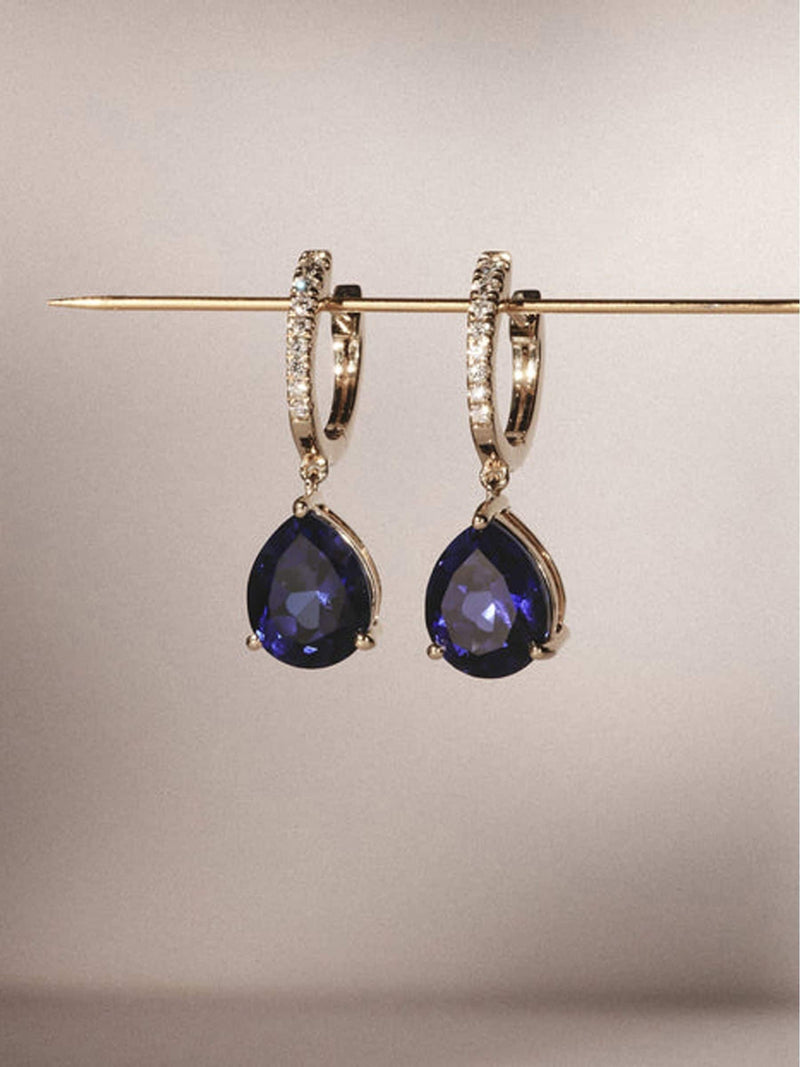 The Diamond Store Blue Astra Pear Cut Drop Lab Sapphire Earrings 6.80ct (British brand)