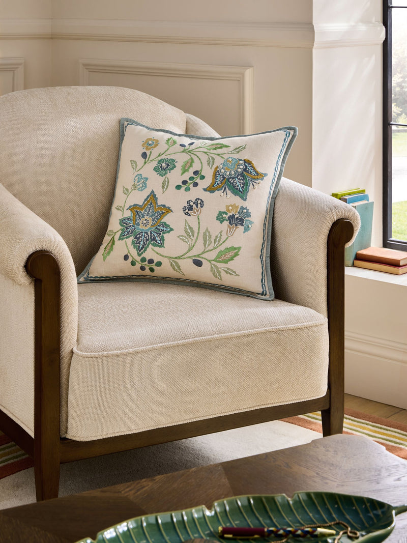 Nina Campbell blue floral embroidered cushion 45cm, UK version