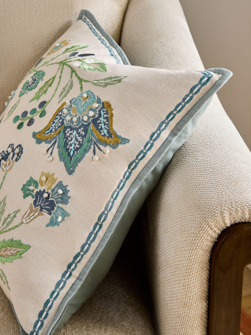 Nina Campbell blue floral embroidered cushion 45cm, UK version