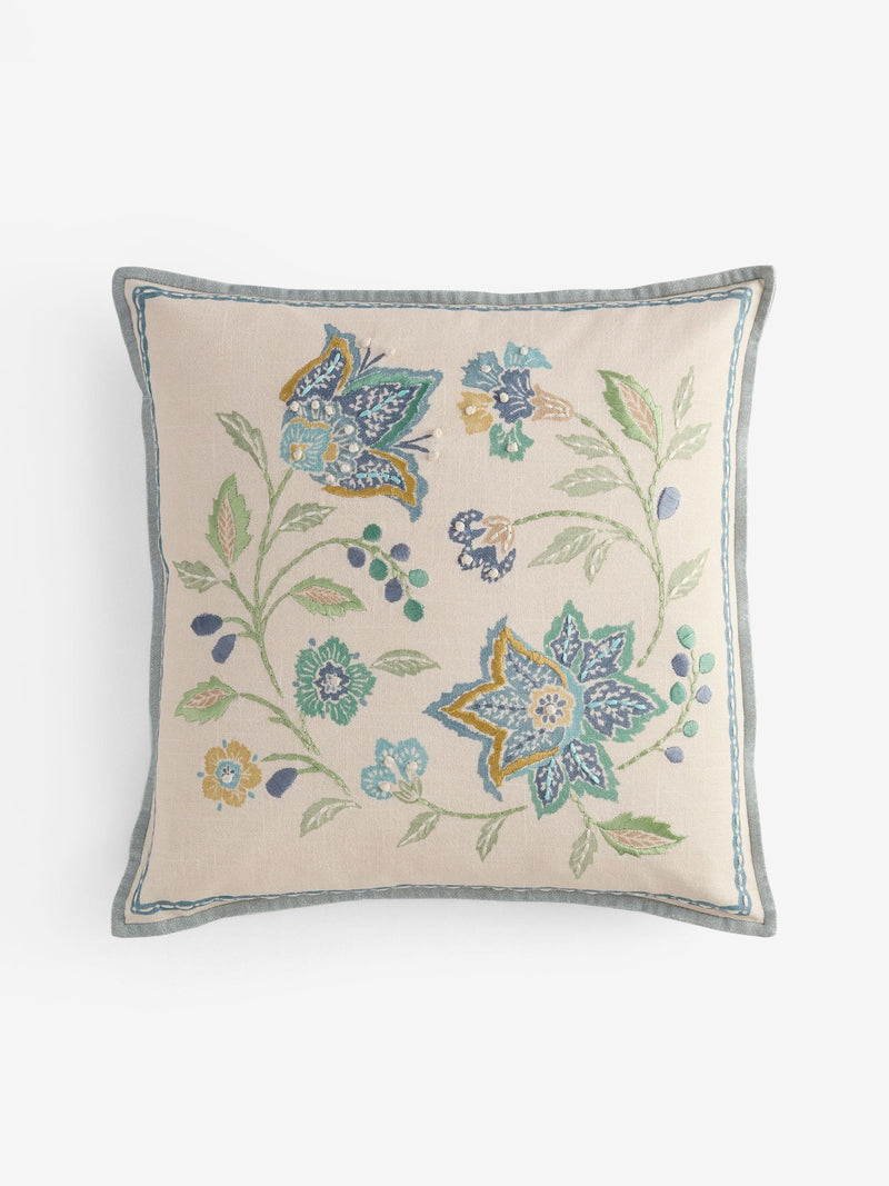 Nina Campbell blue floral embroidered cushion 45cm, UK version
