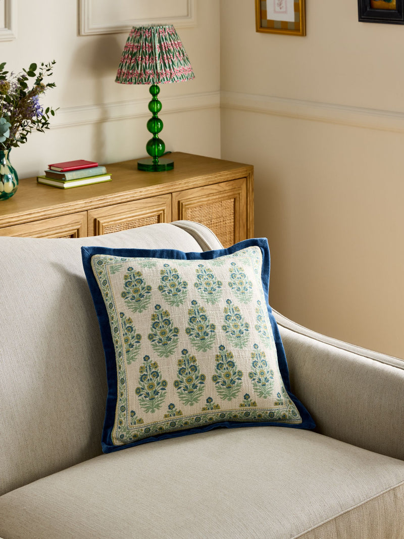 Nina Campbell blue block print cushion 45cm, UK version