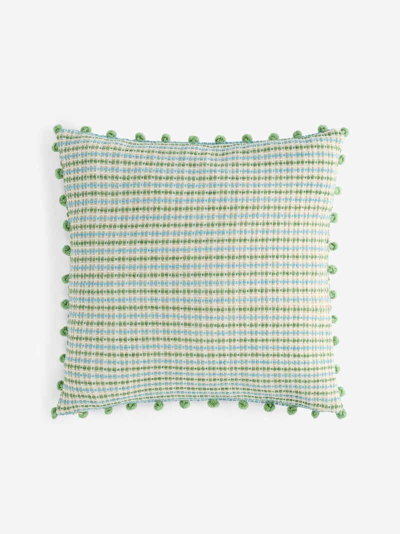 Nina Campbell Green Woven Pom Cushion