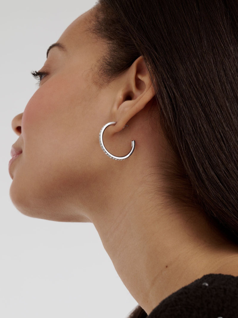 Ted Baker Clanci hoop earrings silver tone crystal medium (British brand)