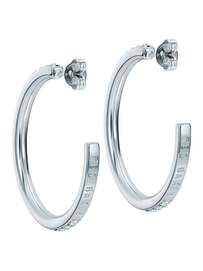 Ted Baker Clanci hoop earrings silver tone crystal medium (British brand)