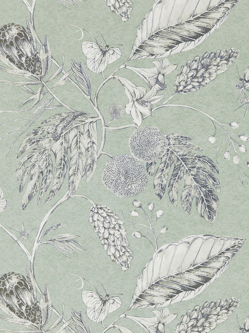 Harlequin Green Amborella wallpaper sample A4, imported from the UK