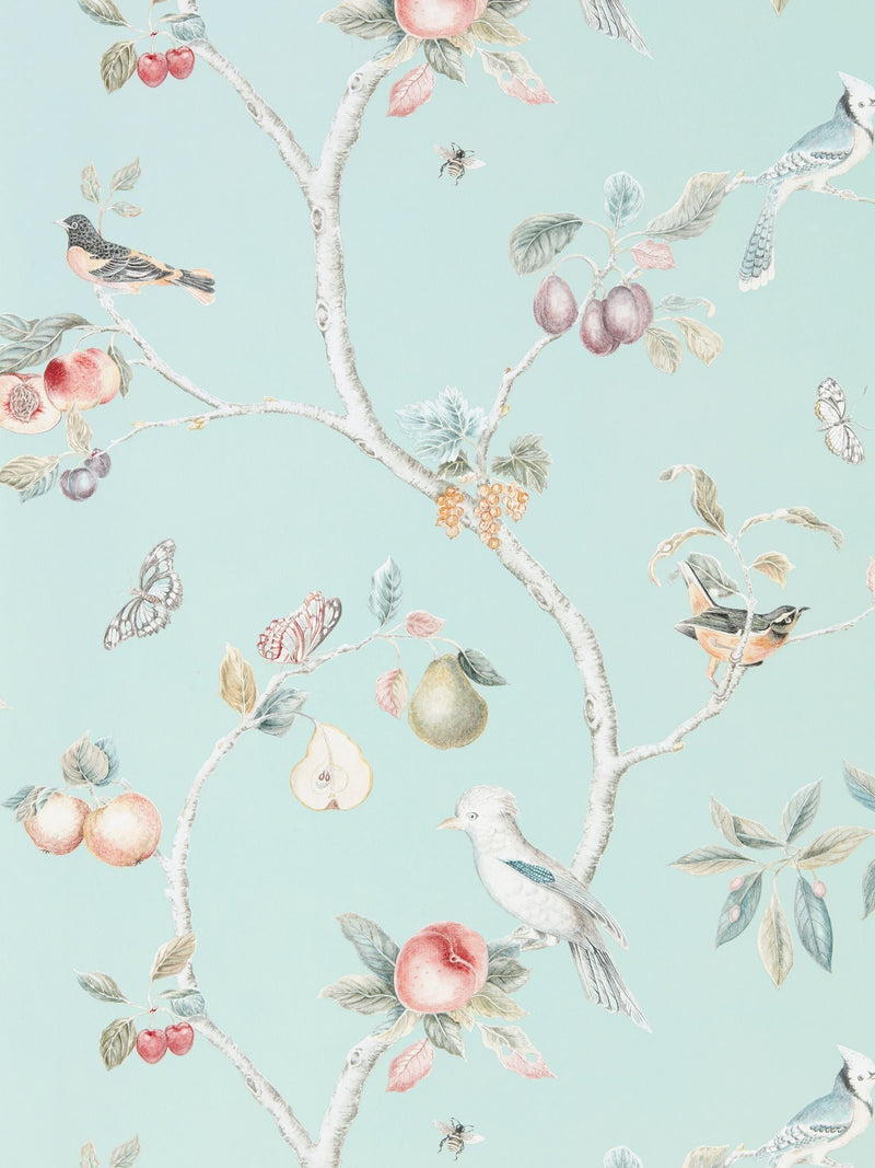 Sanderson Blue Fruit Aviary Country Woodland Wallpaper 10M