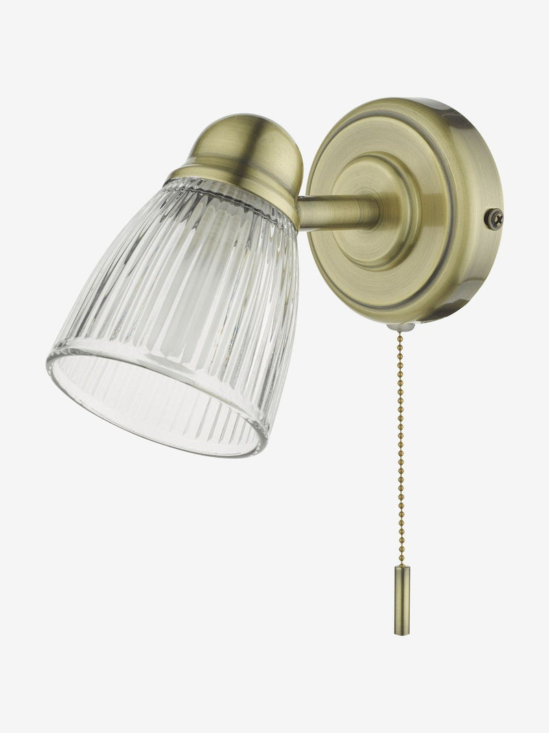 Dar Lighting Cedric wall light antique brass ribbed glass - British product