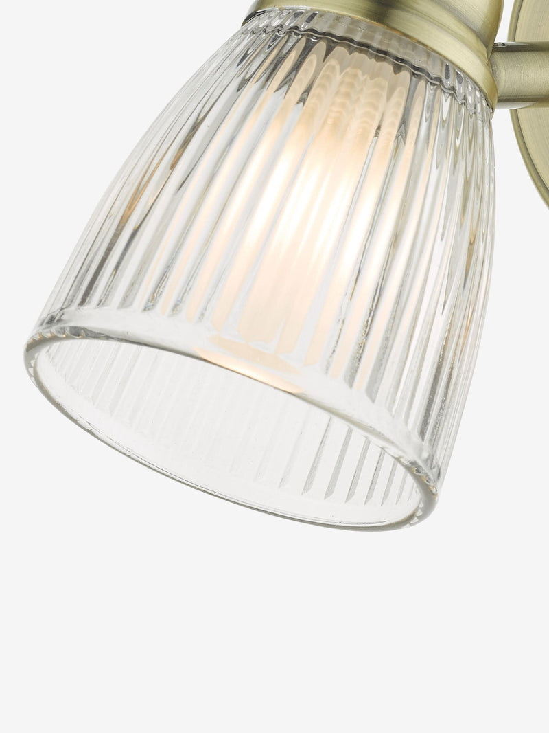 Dar Lighting Cedric wall light antique brass ribbed glass - British product