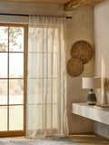 Natural voile sheer curtain panel with blanket stitch edge, UK version