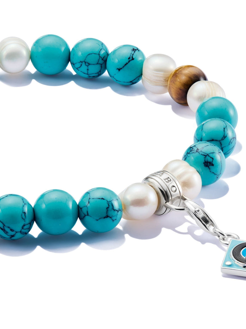 Thomas Sabo Silver Tone Beaded Bracelet Imitation Turquoise Pearl Tiger Eye (British brand)