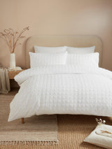 Serene White Embossed Grid Duvet Cover Set