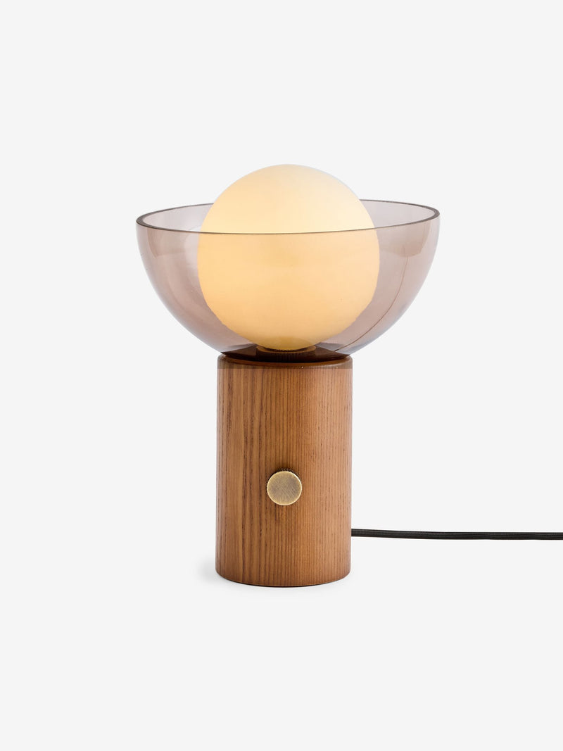 MADE.COM Layla lamp dark wood glass shade, imported from the UK