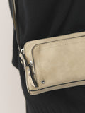 Stone double zip cross-body bag in faux suede, imported from the UK