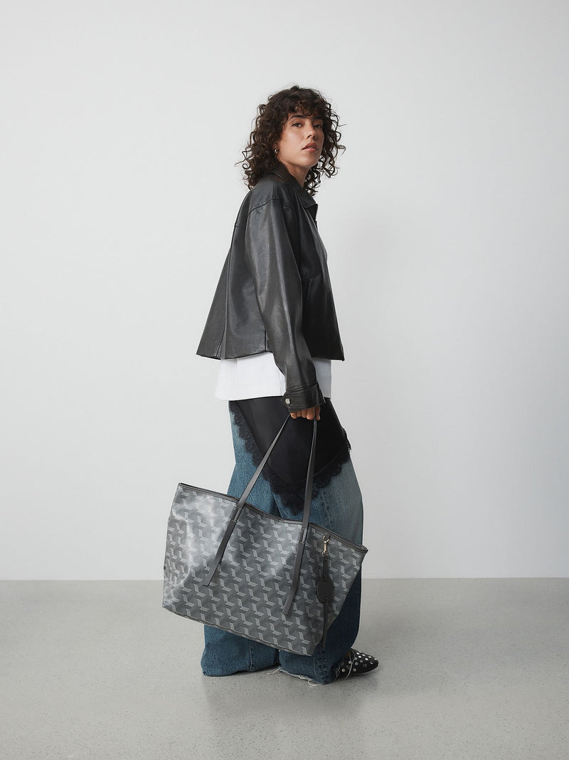 Grey printed shoulder bag, imported from the UK
