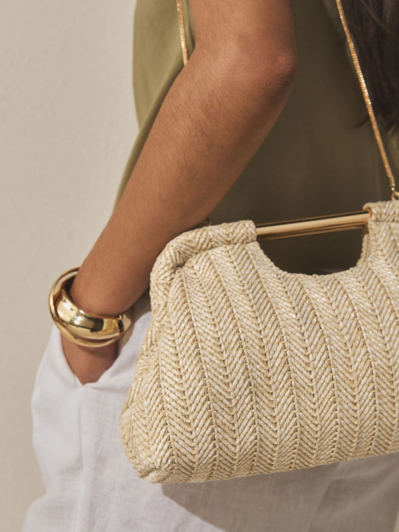 Natural raffia effect clutch bag cut out design 33cm - British product