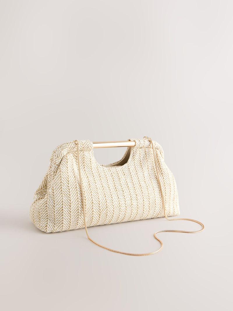 Natural raffia effect clutch bag cut out design 33cm - British product