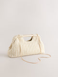 Natural raffia effect clutch bag cut out design 33cm - British product
