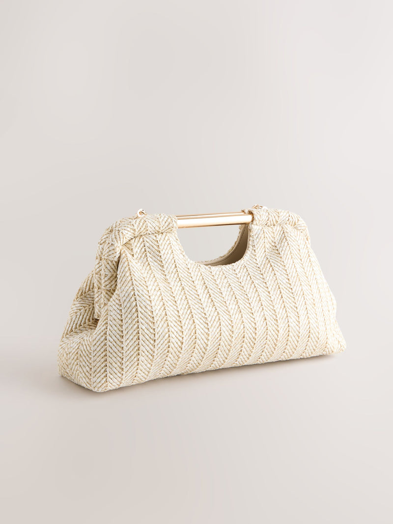 Natural raffia effect clutch bag cut out design 33cm - British product