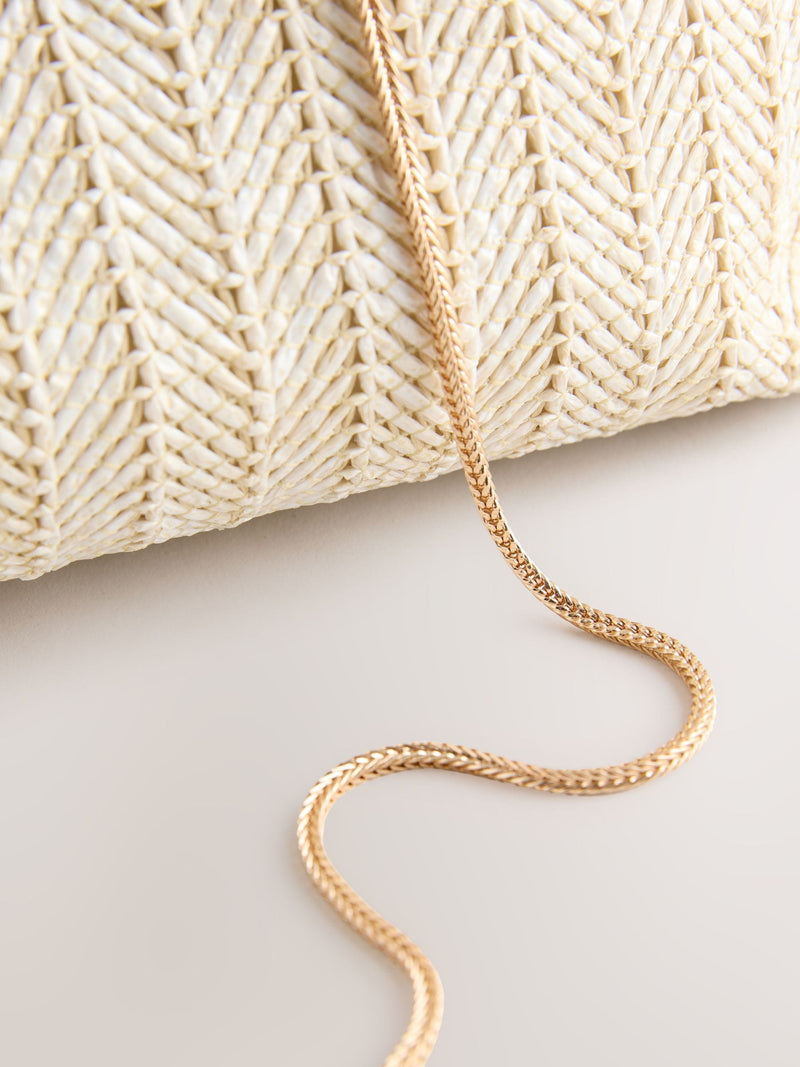 Natural raffia effect clutch bag cut out design 33cm - British product