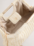 Natural raffia effect clutch bag cut out design 33cm - British product