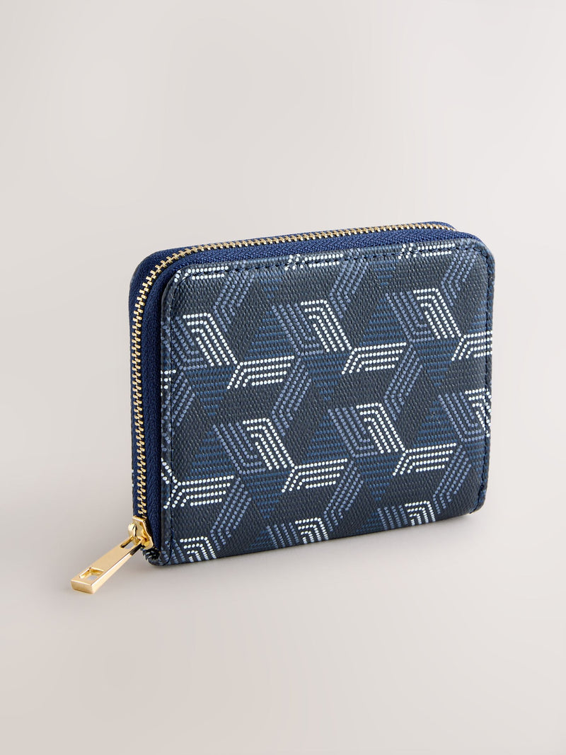 Navy faux leather zip around purse compact size - British product