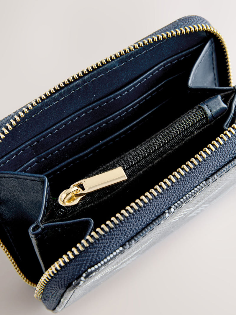 Navy faux leather zip around purse compact size - British product