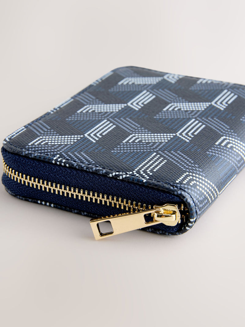 Navy faux leather zip around purse compact size - British product