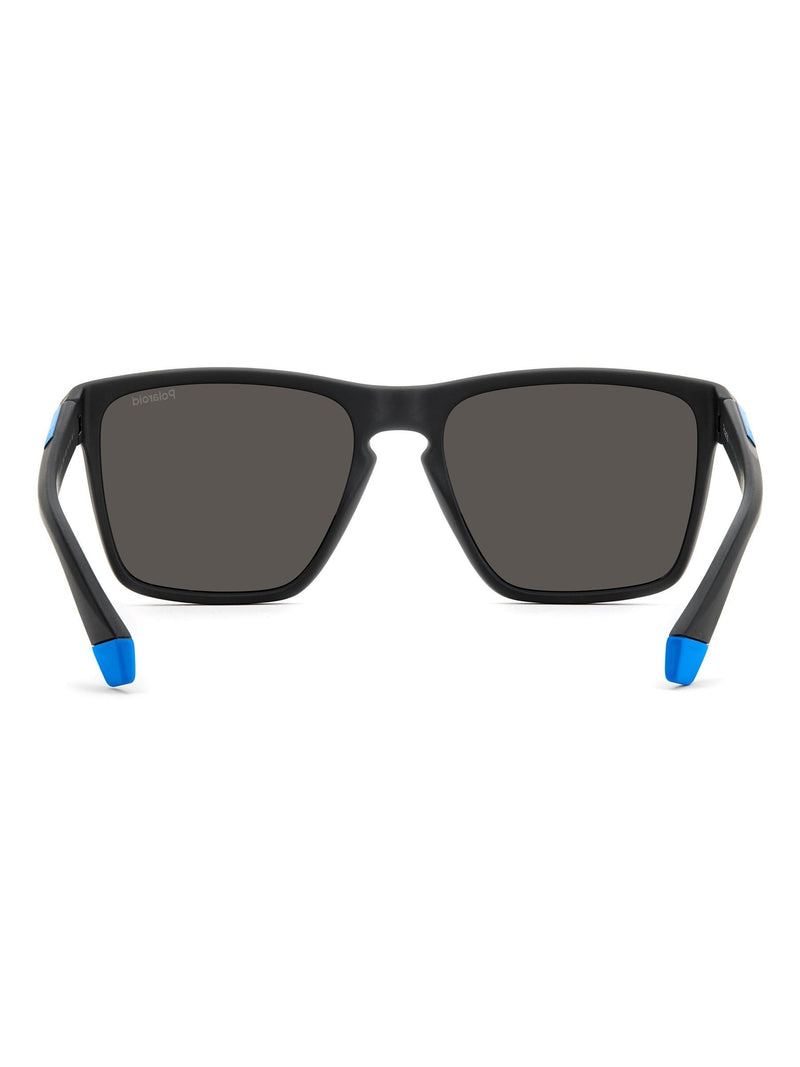 Polaroid black rectangular sunglasses with blue mirrored lenses - British product