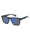 Polaroid black rectangular sunglasses with blue mirrored lenses - British product