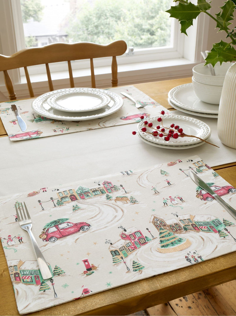 Catherine Lansfield Natural Christmas Town cotton placemat - British product