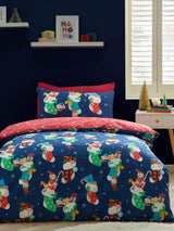 Next Catherine Lansfield Navy Christmas Elves Cotton Rich Duvet Cover Set- Buy online at McGrocer