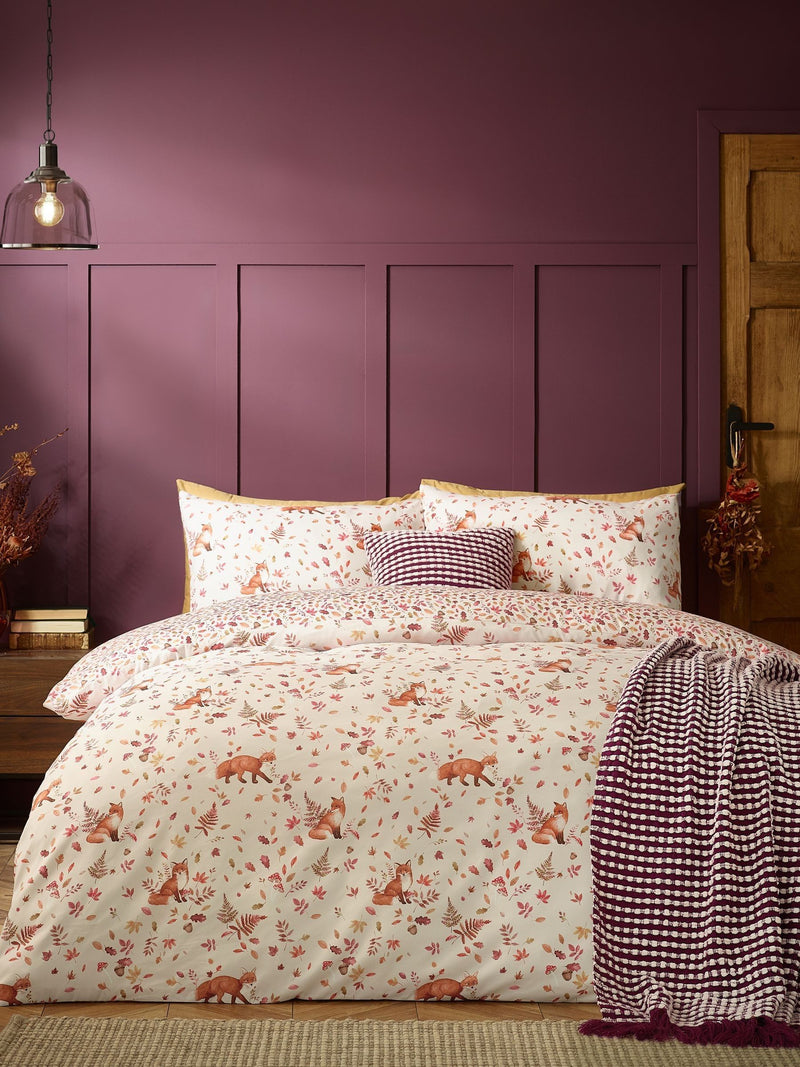 Catherine Lansfield Natural Woodland Fox Autumn Reversible Duvet Cover Set