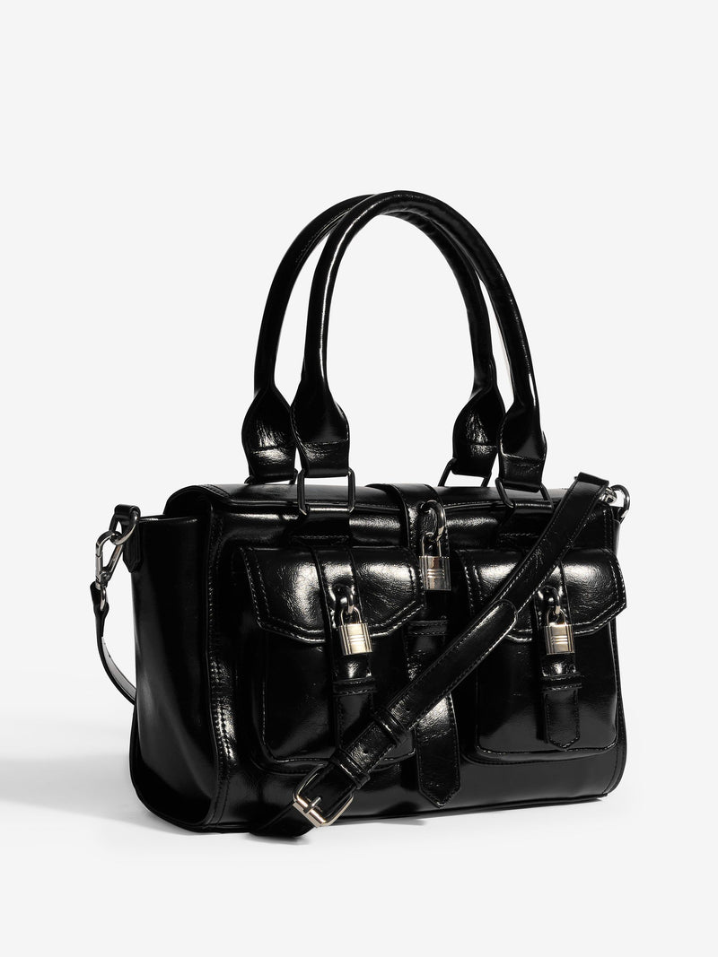 Friends Like These black faux leather padlock pocket bag, UK version