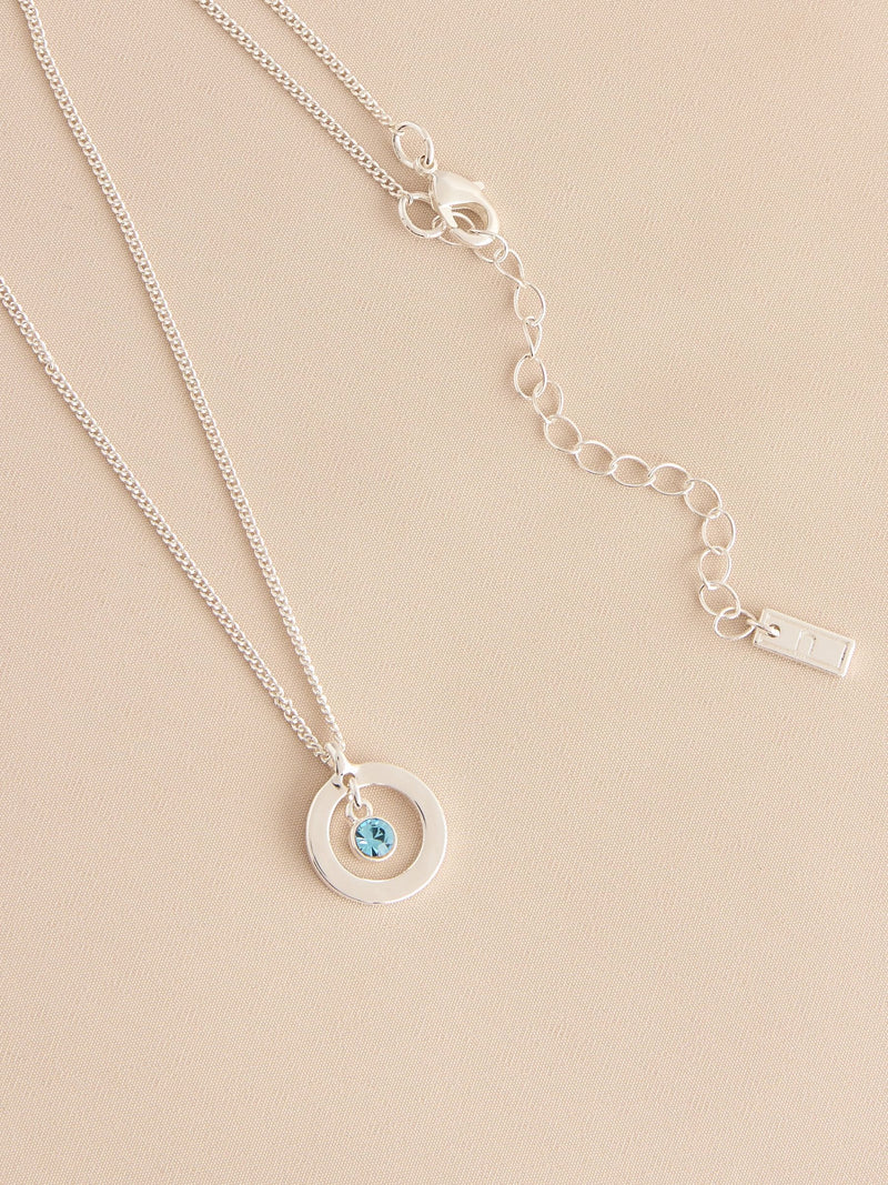 Silver-tone birthstone disc drop necklace (British brand)