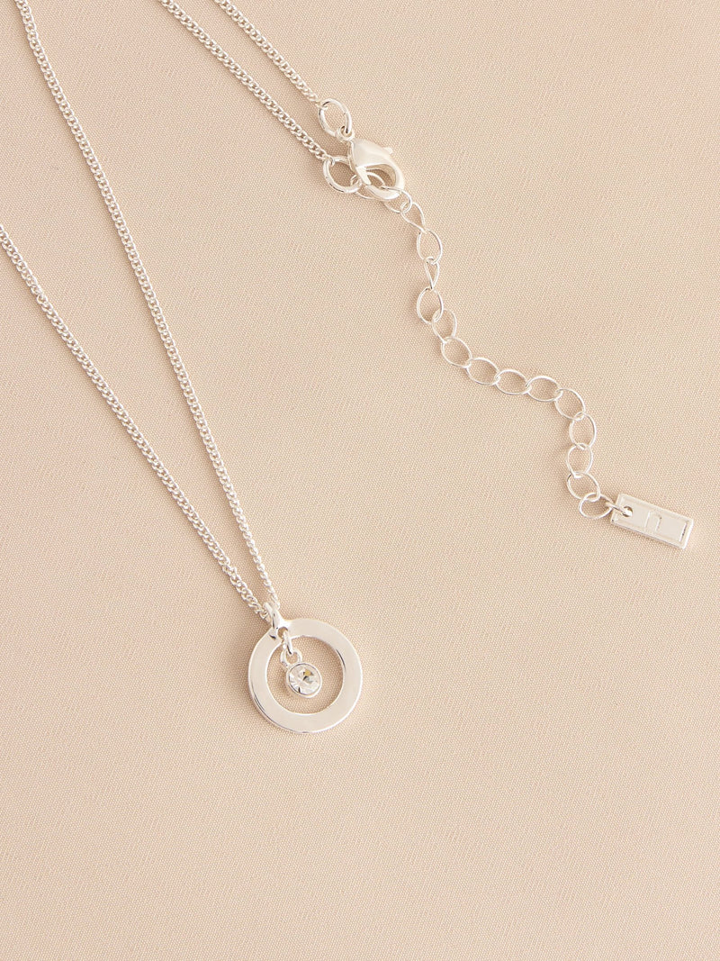 Silver-tone birthstone disc drop necklace (British brand)