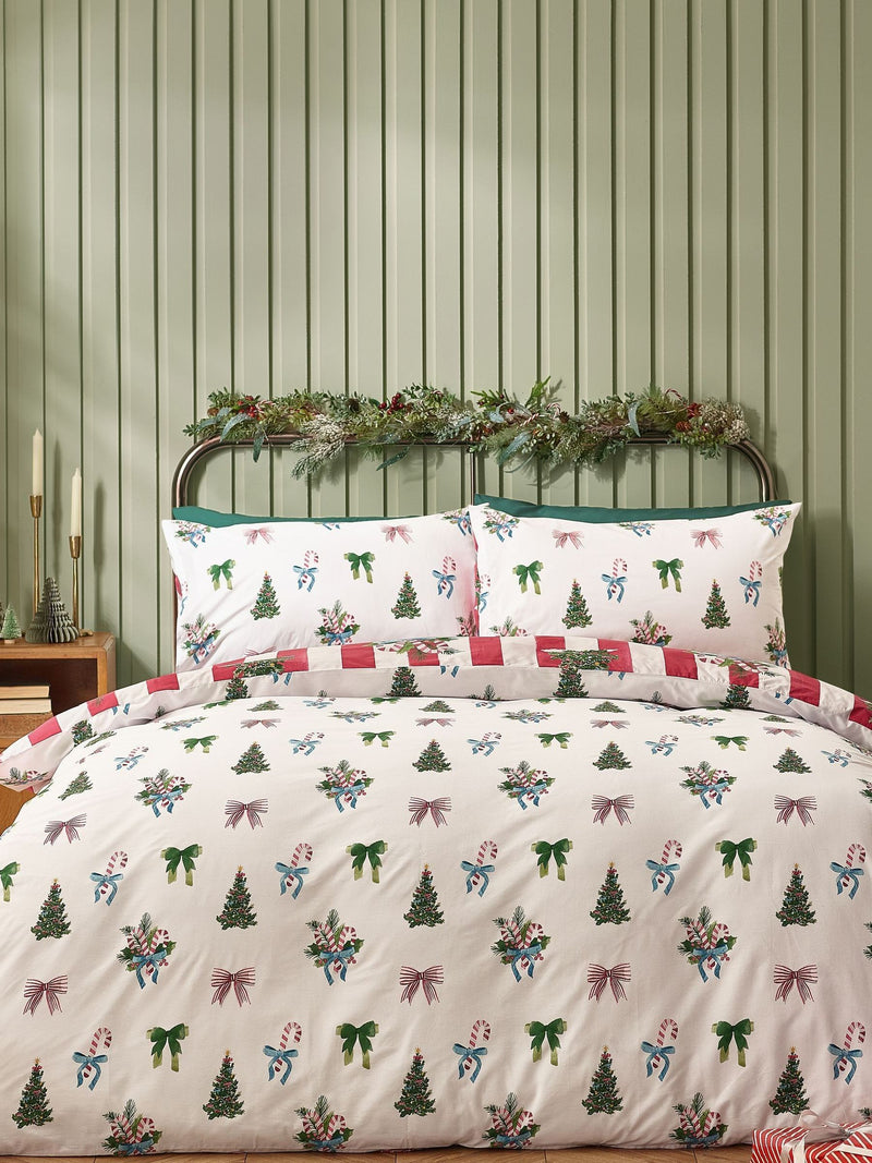 Catherine Lansfield Red Christmas Stripe Reversible Duvet Cover Set - British product