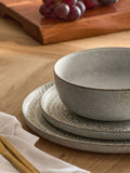 12-piece stoneware dinner set with reactive glaze global pattern, UK version