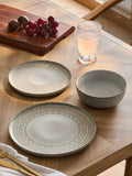 12-piece stoneware dinner set with reactive glaze global pattern, UK version