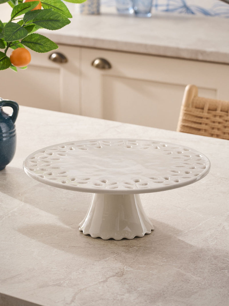 Cream Alice Floral cake stand with folk cutout pattern, UK version