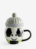 Monochrome football mug with removable lid, imported from the UK