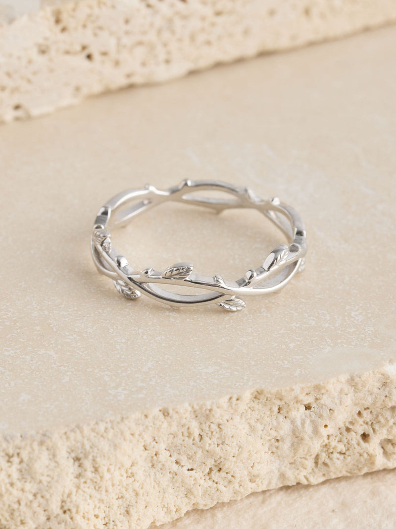 Gold plated sterling silver vine leaf wrap ring, imported from the UK