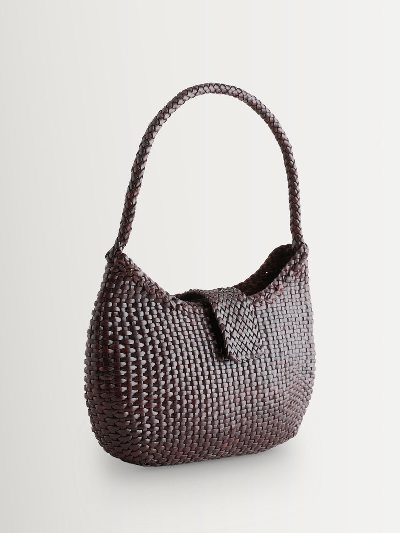 Rixo woven leather Saoirse bag in dark brown (British brand)