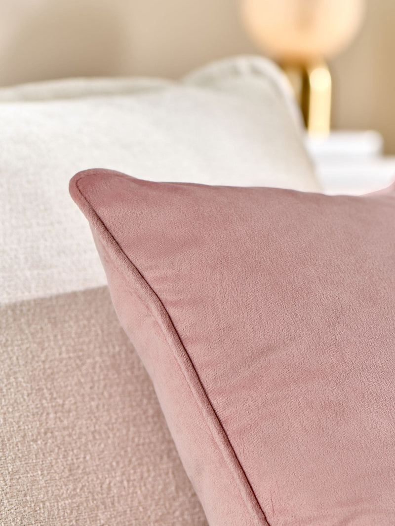 Velvet cushion in blush pink, 43cm square (British brand)
