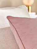 Velvet cushion in blush pink, 43cm square (British brand)