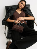 Tory Burch Kira Chevron small suede shoulder bag in dark cocoa, UK version