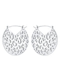 Karen Millen silver tone leopard print disc earrings, imported from the UK
