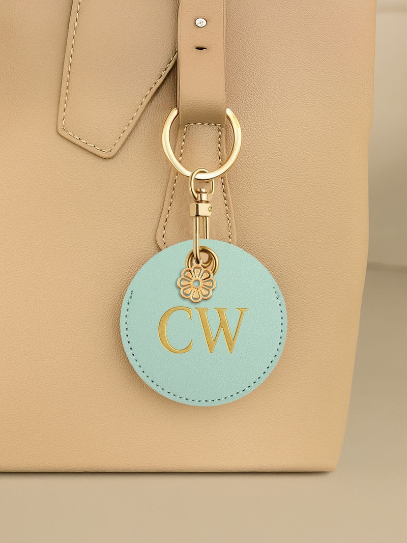 Jonnys Sister Personalised Faux Leather Bag Charm with Gold Tone Flower Charm